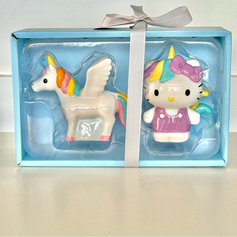 Blue Sky Hello Kitty & Unicorn Ceramic Salt and Pepper Shaker Set - NIB